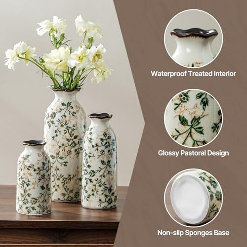 Ceramic Flower Vase Set for Home Decor, Vintage Green Vase (6+8+10 Inch) - Image 6