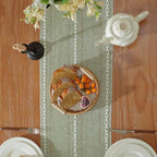 Sage Green Boho Cotton Linen Table Runner, Farmhouse Woven Table Runners Spring Holiday Kitchen Dining Table Decoration for Home Party Decor 13 x 120 - Image 3