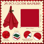 LemonRoad 36 Pcs Cloth Napkins and Napkin Ring Holders, Reusable Fabric for Table Decor Banquet Holiday Dinner Party Supply(Red, Dark Green,White,Christmas) - Image 3