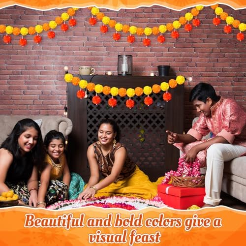 Riceshoot 3 Pcs Marigold Garland 4.6 ft for Day of The Dead Decor, Mixed - Image 6