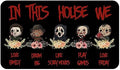 Halloween Horror Villains Welcome Doormat, in This House We Love Family Scary Movies Friday Vintage Non-Skid Floor Mat Decoration Kitchen Door Mat Bedroom Doormat 17x30 inch by Eikunn
