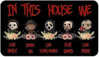 Halloween Horror Villains Welcome Doormat, in This House We Love Family Scary Movies Friday Vintage Non-Skid Floor Mat Decoration Kitchen Door Mat Bedroom Doormat 17x30 inch by Eikunn