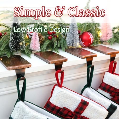 HMASYO Christmas Stocking Holders for Mantle Set of 4, Heavy Duty Iron Stocking Hangers Base, Low Profile Weighted Stocking Holder Hooks for Fireplace Tabletop Shelf Christmas Decoration, Copper - Image 3