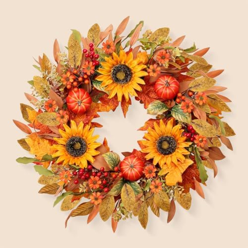 Artificial Fall Wreath 24 Inch Fall Wreaths for Front Door - Image 7