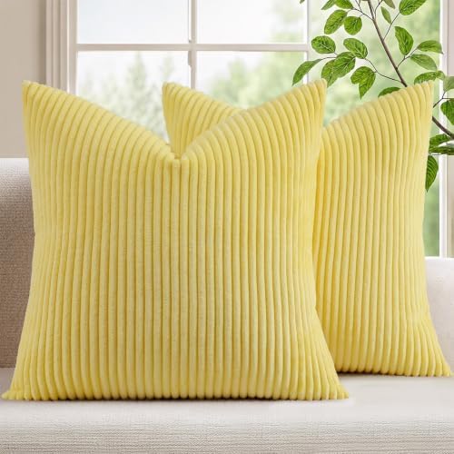 Mecatny Corduroy Throw Pillow Covers 26x26 Set of 2 Sundress Yellow by Mecatny