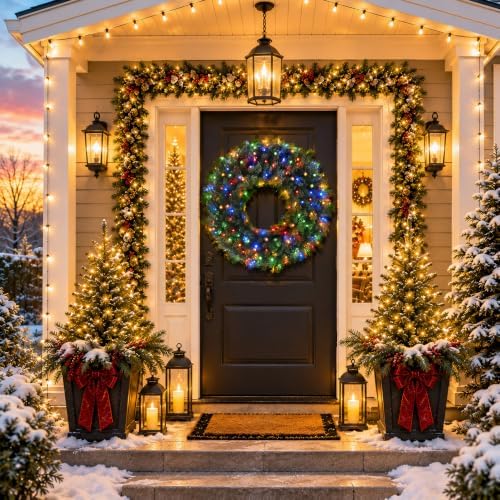 Casafield 36" Pre-Lit Fir Artificial Christmas Wreath Holiday Décor, 150 LED White & Multicolor Lights, 270 PVC Tips for Front Door, Window, or Mantel - Image 7