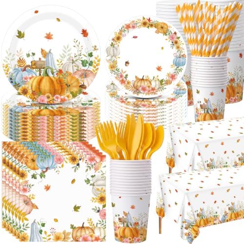 Ceenna 452 Pcs Fall Party Supplies Serve 50, Paper Plates Napkins Cups Set by Ceenna