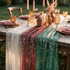 Artoid Mode 3PC Beige Red Green Gauze Table Runner 120 Inch 10FT, Glitter Metallic Foil Sheer for Wedding Anniversary Holiday Birthday Home Party Decor - Image 3
