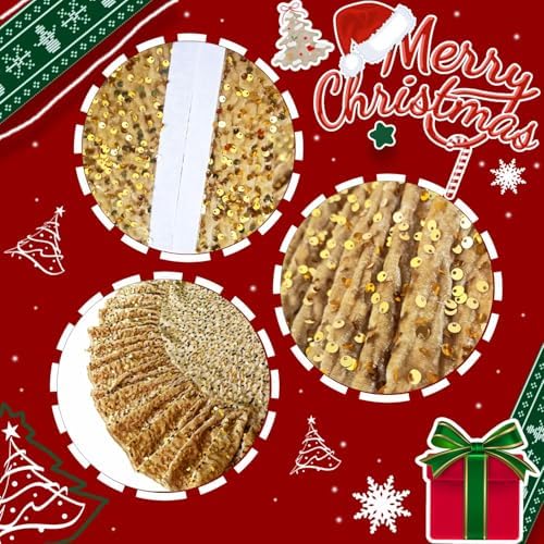 Gold Tree Skirt Sequin Ruffled Christmas Tree Skirt 45 Inch - Image 5