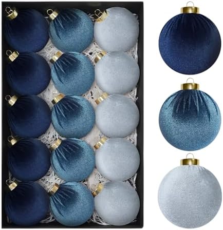 15 Pcs 3.15" Navy/Dark/Dusty Blue Velvet Ball Ornaments for Christmas Tree by Unknown