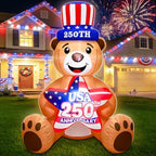 4 Ft Inflatable Uncle Sam Bear with USA 250th Anniversary Star Build-in LED Lights Blow up 4th of July Outdoor Decorations for Home Yard Lawn Garden Independence Day Memorial Day Decor by TURNMEON