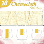 10 Pack Ivory Cheesecloth Table Runner 17"x108" Boho Gauze Fabric Table Runner Vintage Rustic Sheer Runners for Wedding Party Bridal Baby Shower Table Decorations - Image 2
