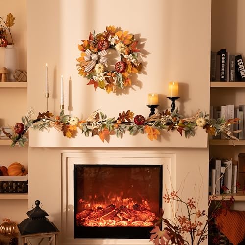 Valery Madelyn 6ft Fall Garland for Mantle with Pumpkins - Image 3