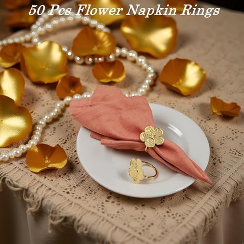 Flower Napkin Rings Set of 50, Shiny Fall Napkins Rings Gold Floral Holder - Image 2