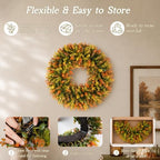 Vlorart 20 Inch Fall Wreaths for Front Door, Handmade Fall Boxwood Wreath with Cream Linen Sash, Waterproof and UV Resistant Outdoor Autumn Wreath for Farmhouse Porch, Window and Thanksgiving Decor - Image 5