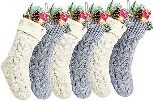 Christmas Stockings, 20 Inch Ivory and Gray Cable Knit Stockings Christmas Holiday Decoration, 6 Pack by Kunyida