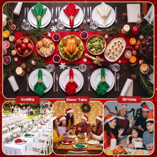 LemonRoad 36 Pcs Cloth Napkins and Napkin Ring Holders, Reusable Fabric for Table Decor Banquet Holiday Dinner Party Supply(Red,Bright Green,White,Christmas Tree) - Image 6