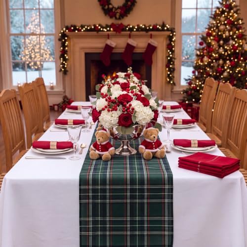 HunnmingRe 6 Pcs Green Christmas Tartan Plaid Table Runner 13 x 72 - Image 4