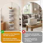 5 Tier Over The Door Hanging Basket, Boho Woven Cotton Wall Mounted, Grey - Image 5
