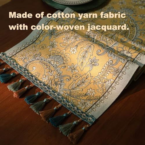 Spring Floral Table Runner 71in Long - Nordic Tail Yellow Embroidery Jacquard with Tassels, Elegant Easter & Mother's Day Decor for Farmhouse Dining Table, Wedding & Dresser (Tail Yellow, 13.7"x71") - Image 5