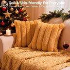 Faux Fur Decorative Throw Pillow Covers 20x20 Set of 2, Orange - Image 2