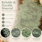 12 Pack Sage Green Lace Table Runners 14 x 120 Inch Sage Green Rustic Lace Fabric Table Runners with Rose Embroidered Floral Vintage Table-Runner for Party Wedding Bridal Shower Decorations - Image 7