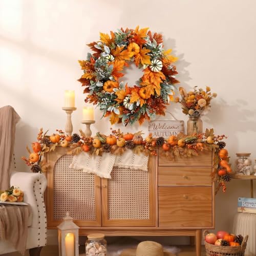 24 Inch Large Fall Pumpkin Wreath for Front Door - Image 7