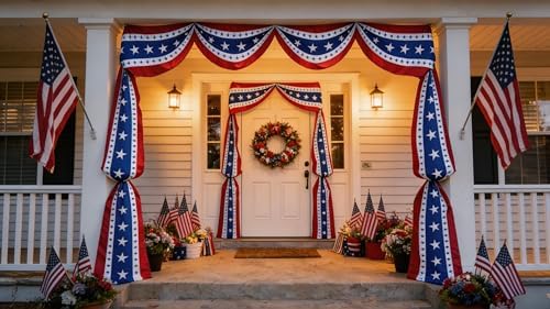 USA Bunting Flag 4th of July Red White Blue American Patriotic Independence Day and Memorial Days Decorations - Image 2