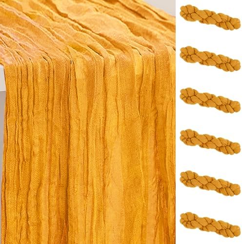 6 Pack Gold Cheesecloth Table Runner 35x120 Inch 10Ft Rustic Gauze Cheese Cloth Table Runner Sheer Cheesecloth Table Runners for Wedding Party Bridal Shower Decoration by SuBleer