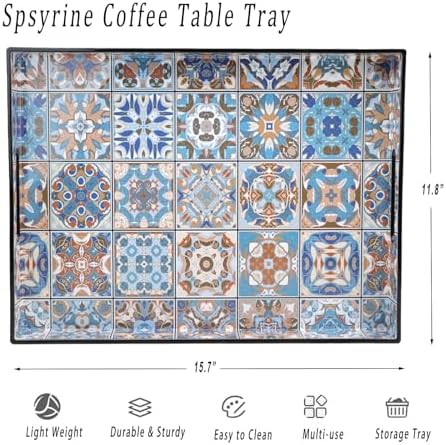Spsyrine Plastic Serving Tray with Handles for Coffee Table, Boho - Image 3