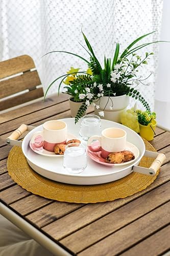 Lightnpro Handmade Beaded Placemats Set of 4 – 13 Inch Round Mustard, Elegant Artisan Table Accessories, Elegant Farmhouse Dining Table Décor for Holiday Gatherings & Special Occasions - Image 4