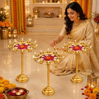 LemonRoad 3 Diwali Lotus Urli Bowl Candle Holder for Indian Diwali Pooja - Image 4