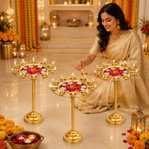 LemonRoad 3 Diwali Lotus Urli Bowl Candle Holder for Indian Diwali Pooja - Image 4