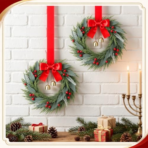 Dingion 4 Pcs 12 Inch Christmas Cabinet Wreaths for Kitchen with Berry - Image 4