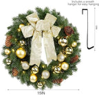 Hausse Lighted Christmas Wreath with Metal Hanger, Pre-lit Xmas Wreath with Large Golden Bow & Balls, Battery Operated with 40 LEDs Lights, for Front Door Gate Wall Christmas Party Decorations - Image 3