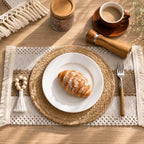 Boho Woven Placemats, Charger Plates Table Runner and Napkin Ring Set of 6 - Image 6