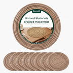 13 Inch Round Woven Placemats Set of 8, Natural Banana Leaf Charger Plates by Brevoli