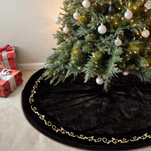 HyDren 84 inch Velvet Christmas Black Tree Skirt (Classical Style) - Image 6