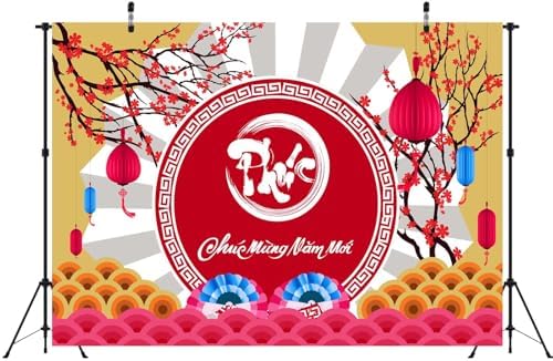 BELECO 10x8ft Fabric Happy Vietnamese New Year Backdrop TET Decorations Cherry Blossoms Lanterns Lunar New Year Background Asian New Year Party Decorations Holiday Photoshoot Studio Props - Image 4