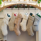 steo spce 6 Pack Vintage Knit Christmas Stockings – White Beige Apricot Rustic Boho Farmhouse Cable Knitted Holiday Set - Image 5