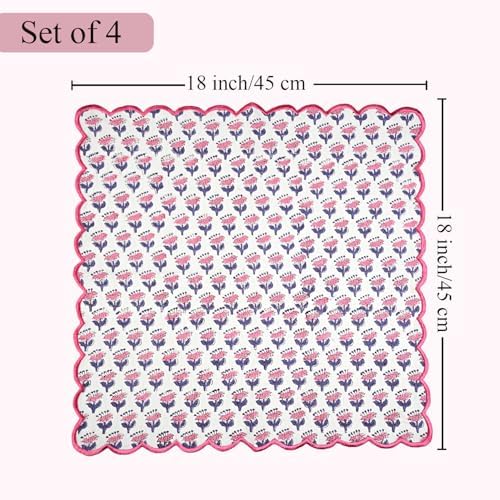 CPC Pink Sapphire Block Print Cotton Embroidery Napkin 18x18 (Pack of 4) - Image 3