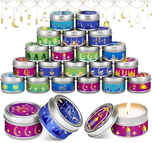 MTLEE 20 Pcs Ramadan Mubarak Scented Candles Bulk, 1 oz Eid Wax Candles, Muslim Islam Meditation Decor, Islamic Ramadan Gifts for Family Home Eid Celebration Party Favor, Assorted Scents(Multicolor) by MTLEE