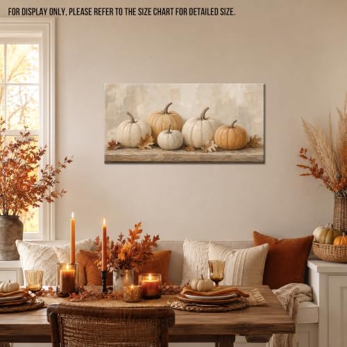 WAXWHELK Pumpkin Fall Canvas Wall Art Beige Neutral Autumn Painting Pictures Rustic Farmhouse Thanksgiving Home Decor Artwork for Living Room Bedroom (16"x32") - Image 2