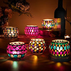 6pcs Votive Candle Holders, Mosaic Tealight Holder Stained Glass Tea Light, Colorful Handmade Candle Jars Aromatherapy Candle Lamp for Christmas, Wedding, Birthday Table Centerpiece Decor - Image 2