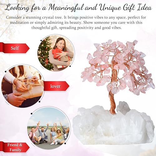 Crocon Rose Quartz Crystal Tree with White Aura Base Tree of Life Décor - Image 3