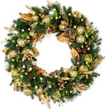 Hykolity 28 Inch Pre-Lit Botanical Christmas Wreath with 50 Warm White LEDs and Timer, Battery Operated Artificial PE & PVC Wreath with Ornaments, Pinecones and Layered Gold Leaves for Front Door by hykolity