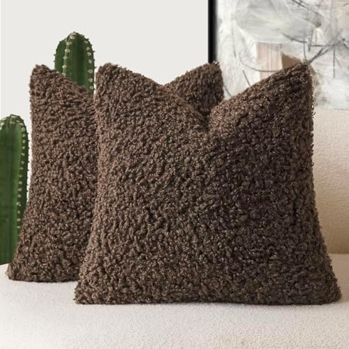 Foindtower Decorative Fuzzy Faux Fur Throw Pillow Covers 22x22 Dark Brown by Foindtower