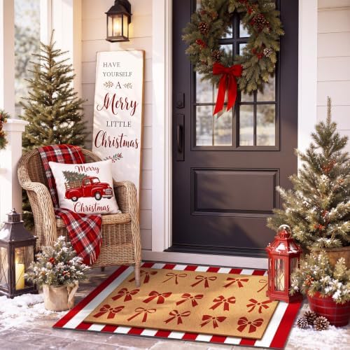 Tinideya 2 Pcs Christmas Layered Doormat Set, Red Bows by Tinideya