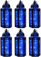 Vela Lanterns Decorative Indoor Fairy Light Candle Holder, Blue, M, 6-Pack by VelaCandleLanterns