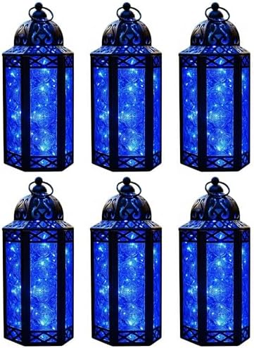 Vela Lanterns Decorative Indoor Fairy Light Candle Holder, Blue, M, 6-Pack by VelaCandleLanterns